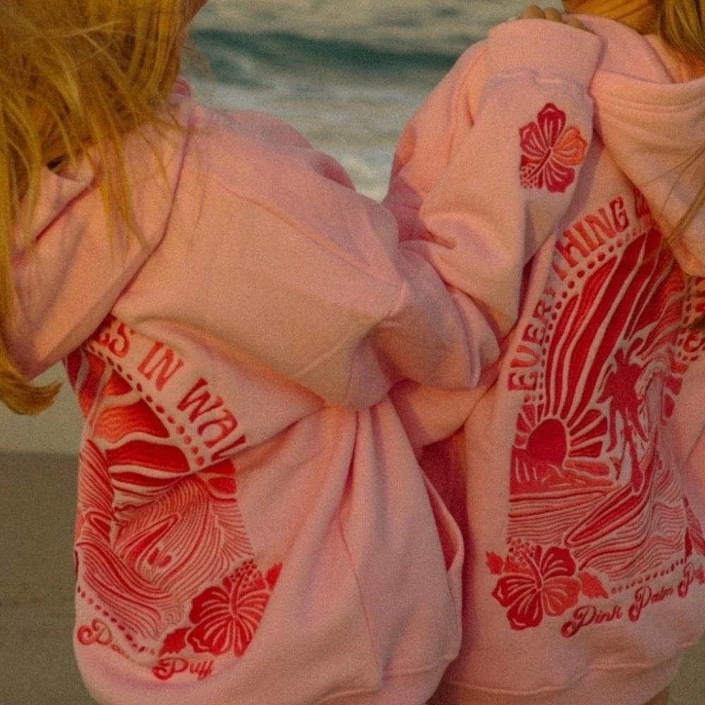 Everything Comes in Waves" Hoodie in Pink